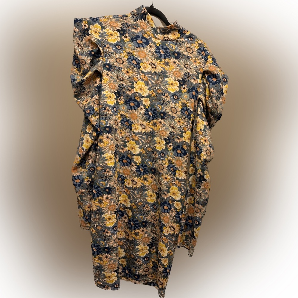 Yellow floral print mini dress